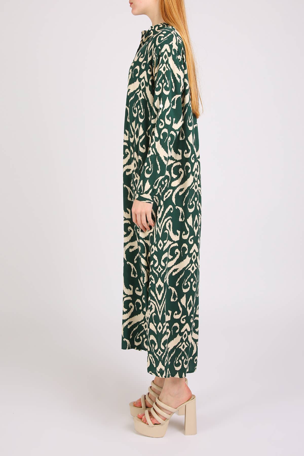 Abstract Contrast Printed Maxi Shirt Dress PM3077