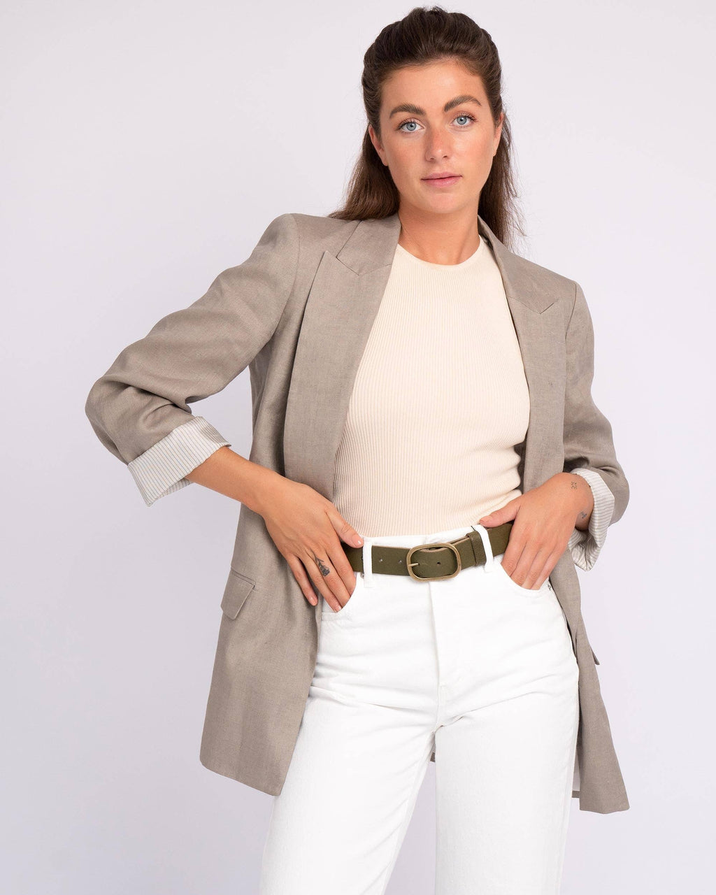 Marin | Gold Oval Buckle Design Statement Leather Belt Women