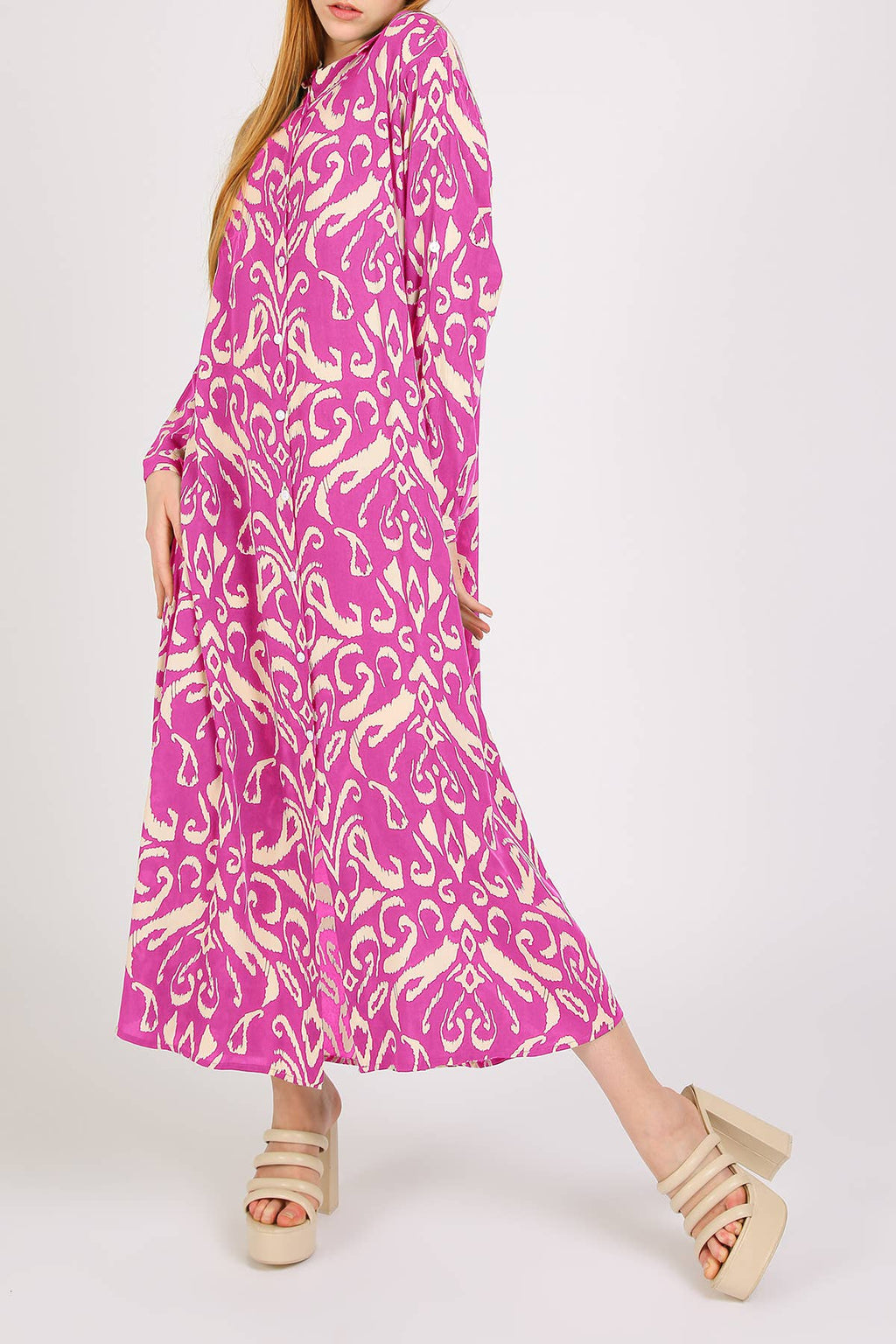 Abstract Contrast Printed Maxi Shirt Dress PM3077
