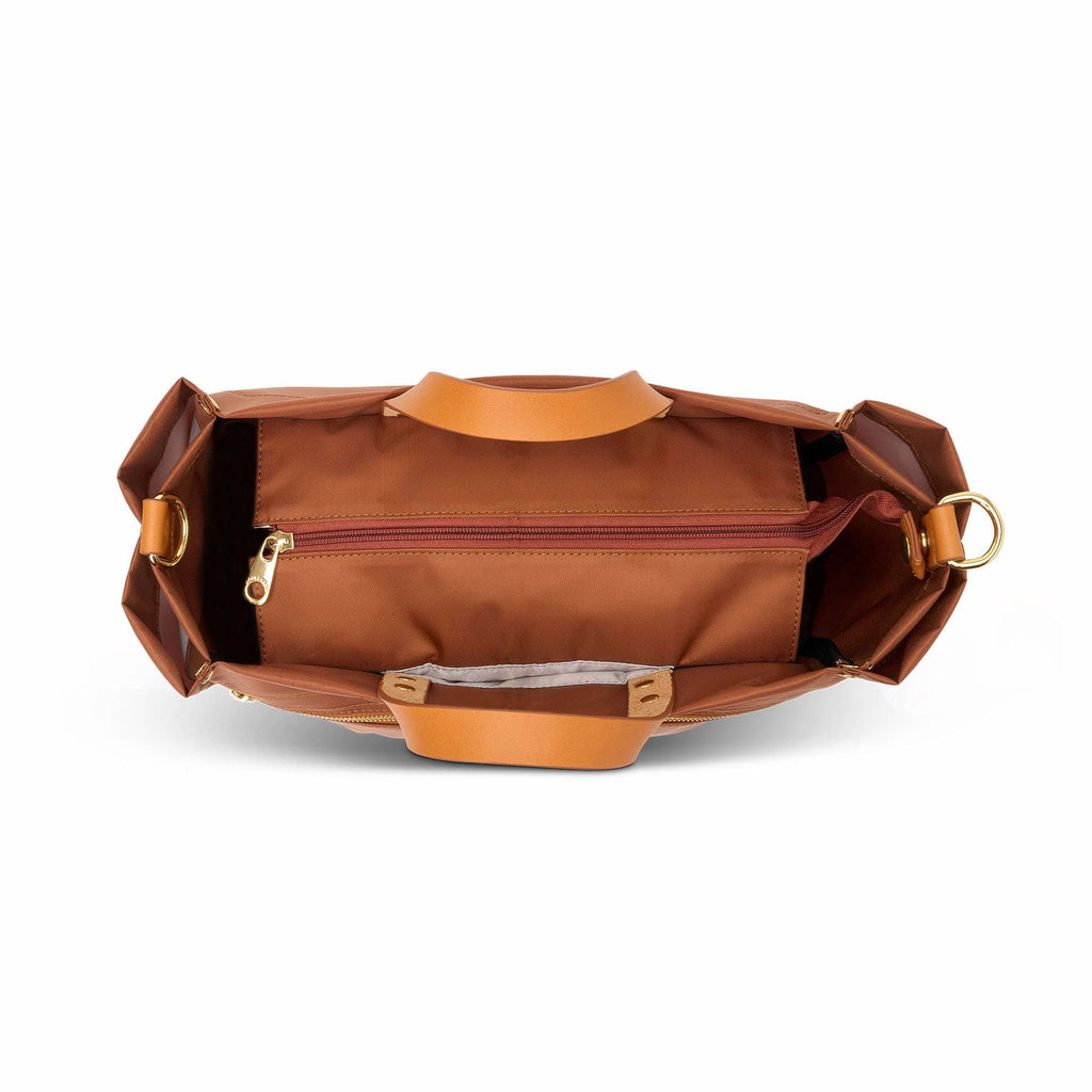 "Codie" Cognac Nylon Tote with Leather Accents