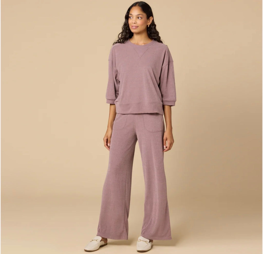 Softies Terry Cropped Sleeve with Wide Leg Pant - Driftwood