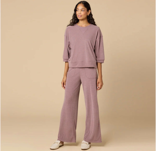 Softies Terry Cropped Sleeve with Wide Leg Pant - Driftwood