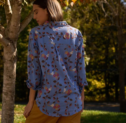 Good Boyfriend Shirt - Birdie on a Vine Cornflower Blue