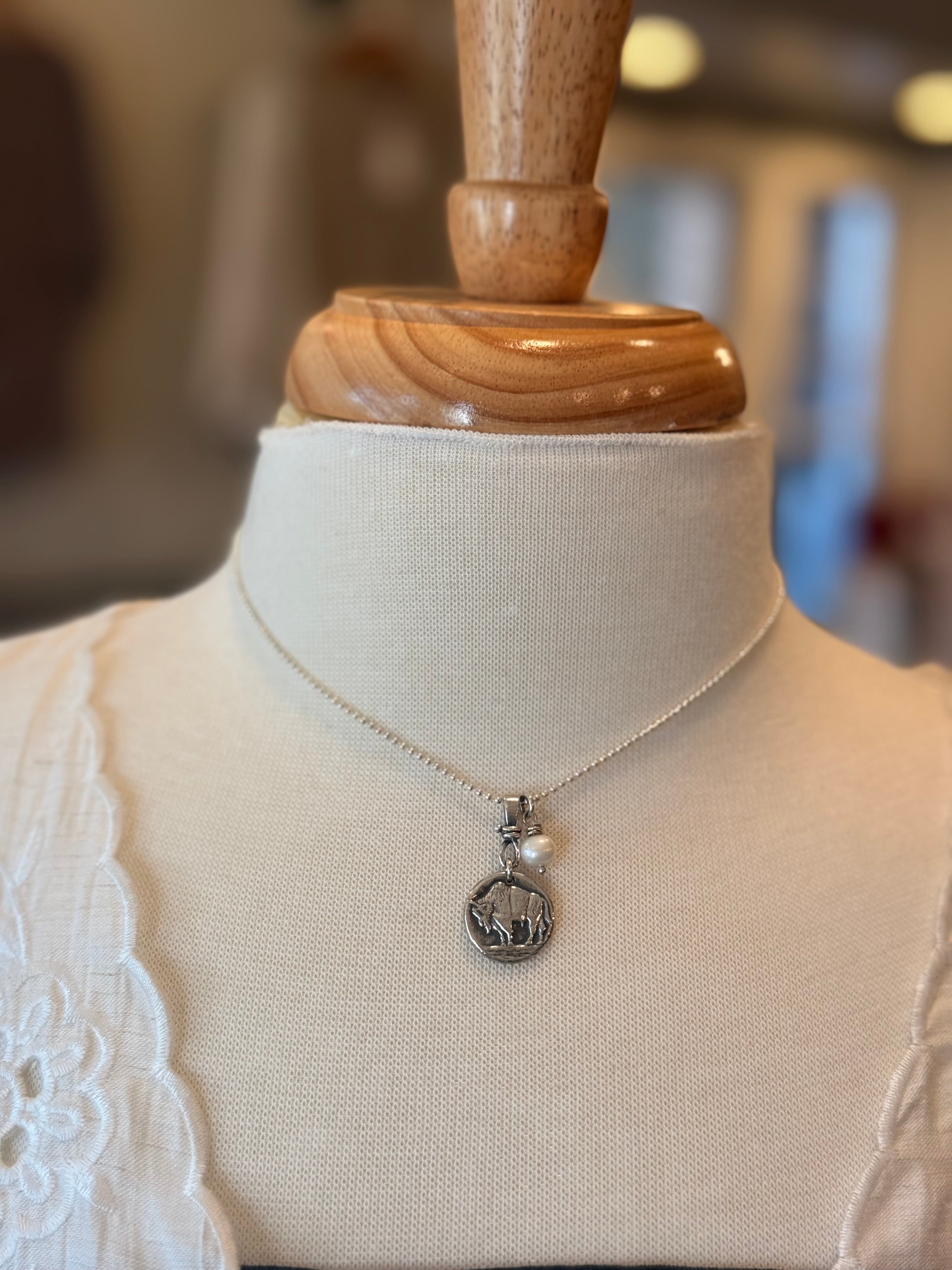 Dkd Studio Buffalo Charm Necklace (Lg Charm w/Pearl)