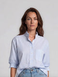 Good Girlfriend Short Sleeve w/Ruffle Trim Menswear Stripe Bluebird