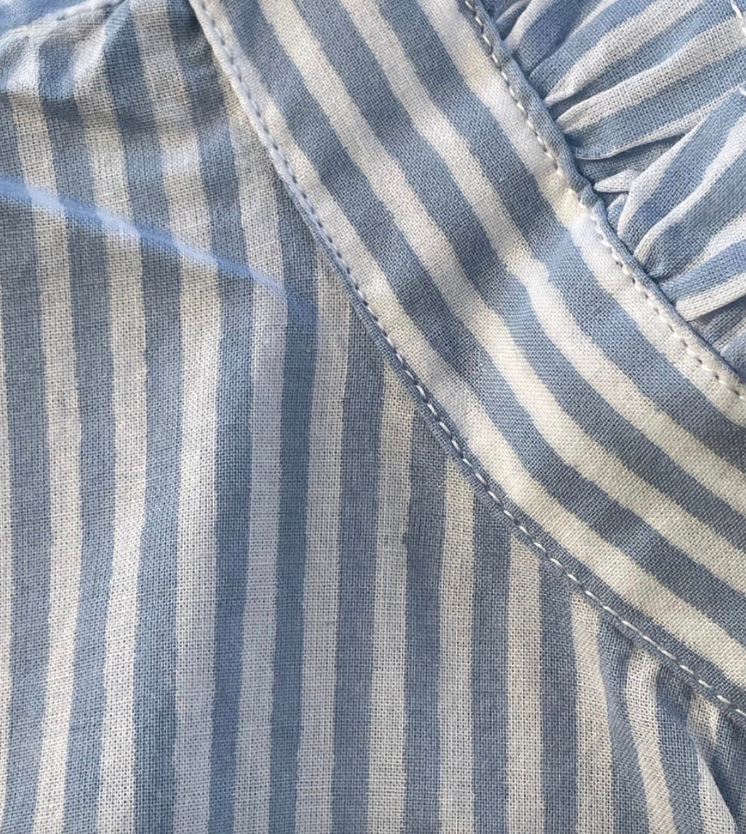Good Girlfriend Short Sleeve w/Ruffle Trim Menswear Stripe Bluebird