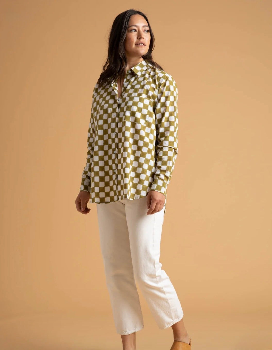 Good Boyfriend Shirt - Checkerboard Olive Oil
