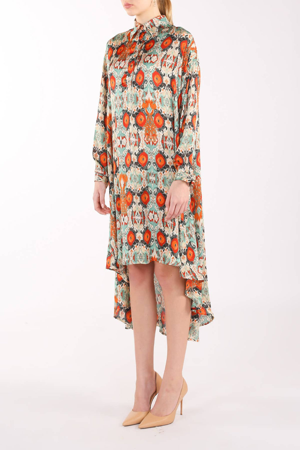 Multicolor Print Collared High Low Dress LC3243