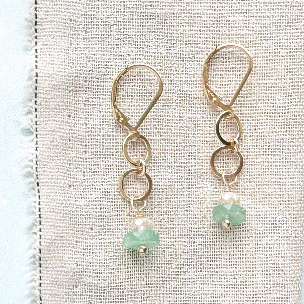 Marine Little Gemstone Earrings - Green Quartz, Gold Filled