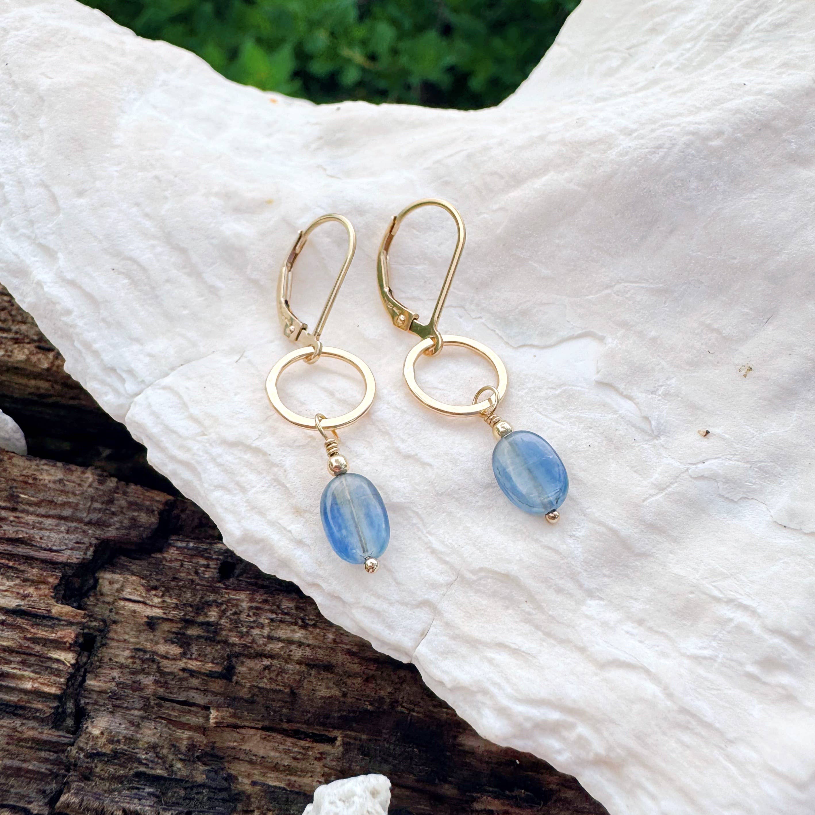 Bloom Tiny Earrings - Blue Kyanite on Gold Oval