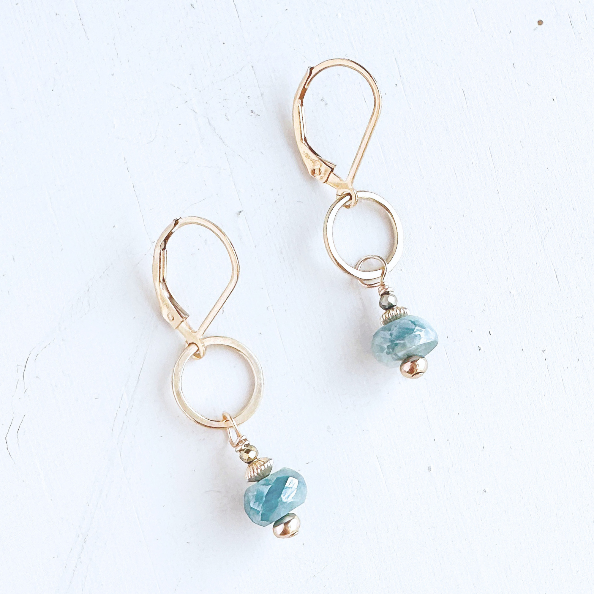 Lagoon Blue Little Gemstone Drop Earrings - Gold Filled