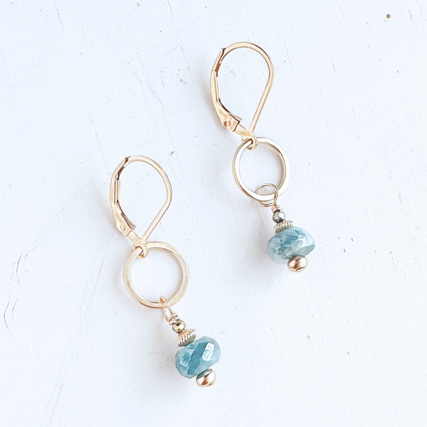Lagoon Blue Little Gemstone Drop Earrings - Gold Filled