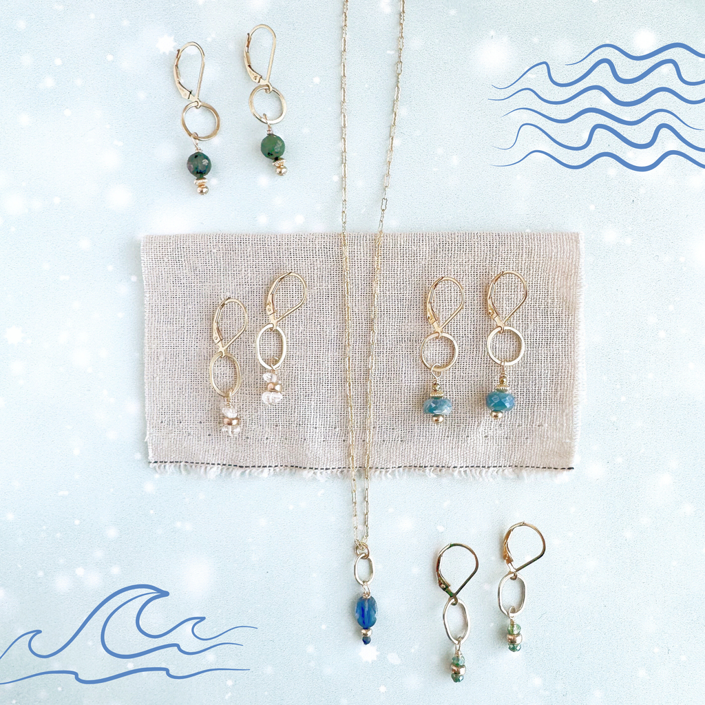 Tidal White Herkimer Little Gemstone Drop Earrings - Gold Filled