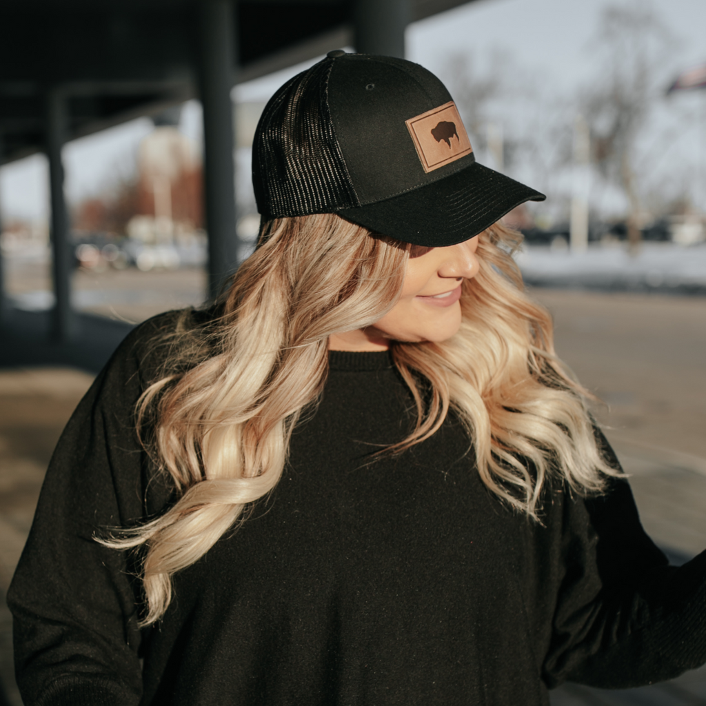 Buffalo Hat - Leather Patch Trucker Cap