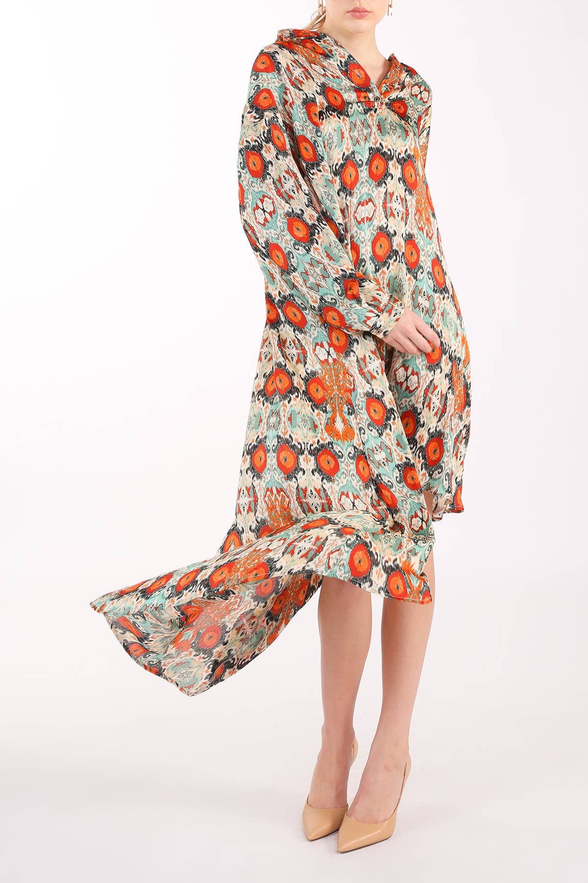 Multicolor Print Collared High Low Dress LC3243
