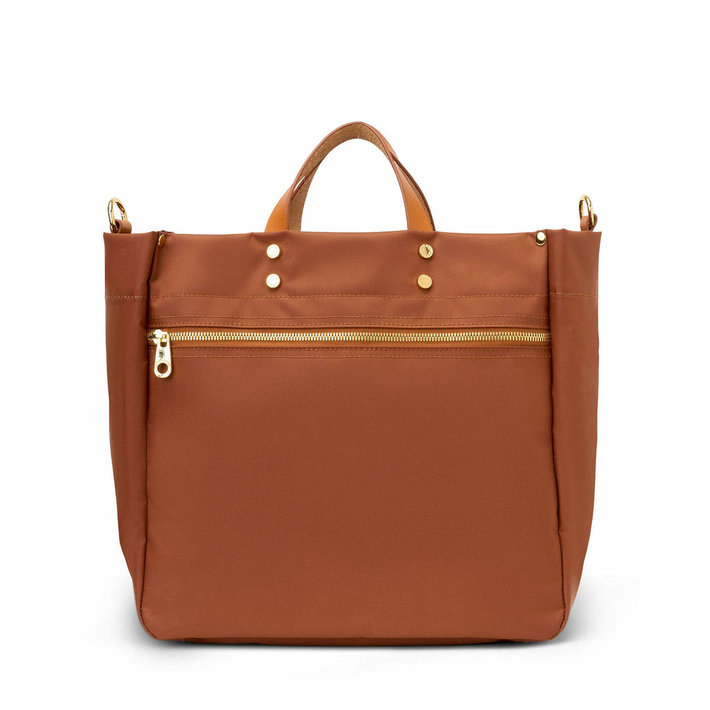 "Codie" Cognac Nylon Tote with Leather Accents