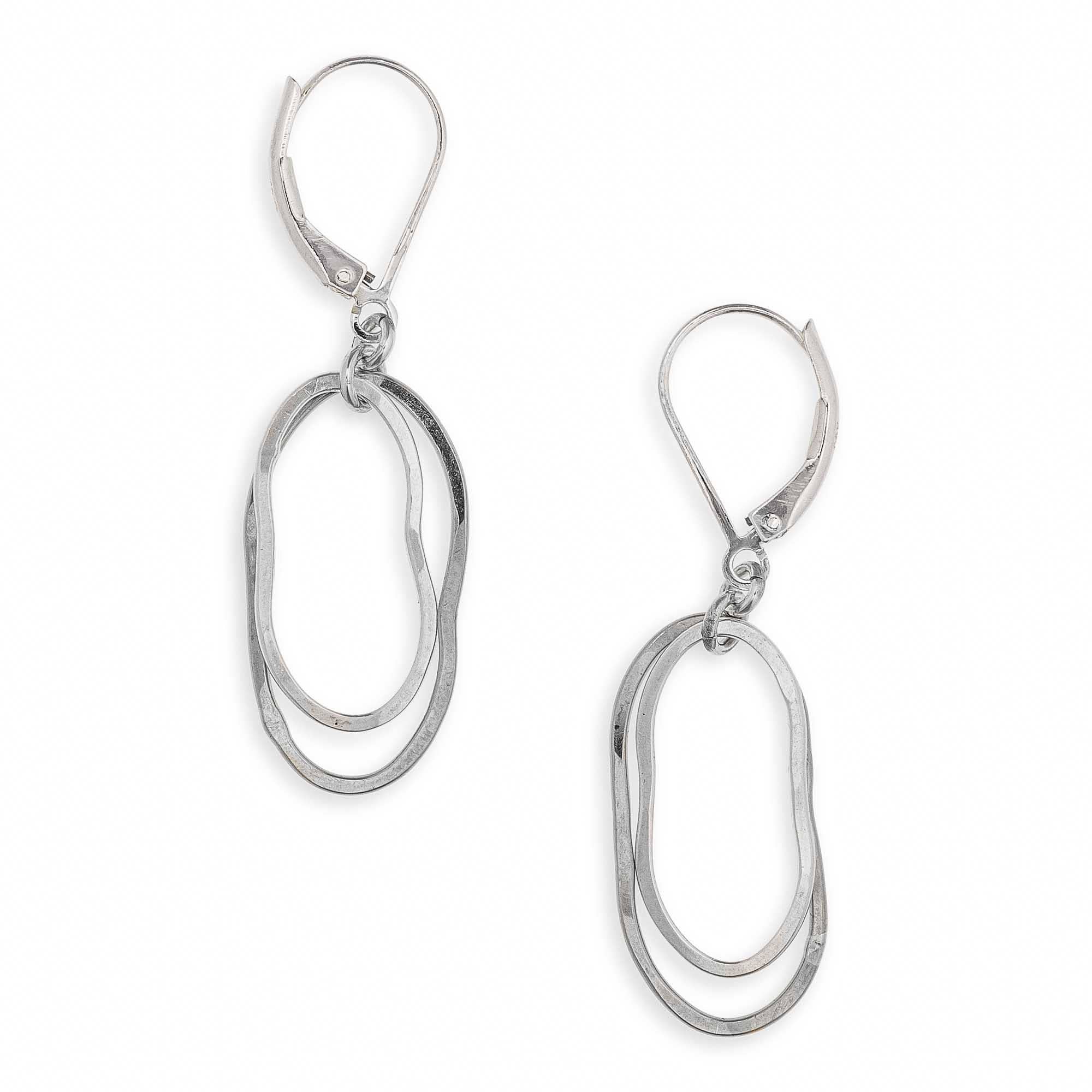 Simple Flame Earrings, Stacked Oval Drops, silver or gold