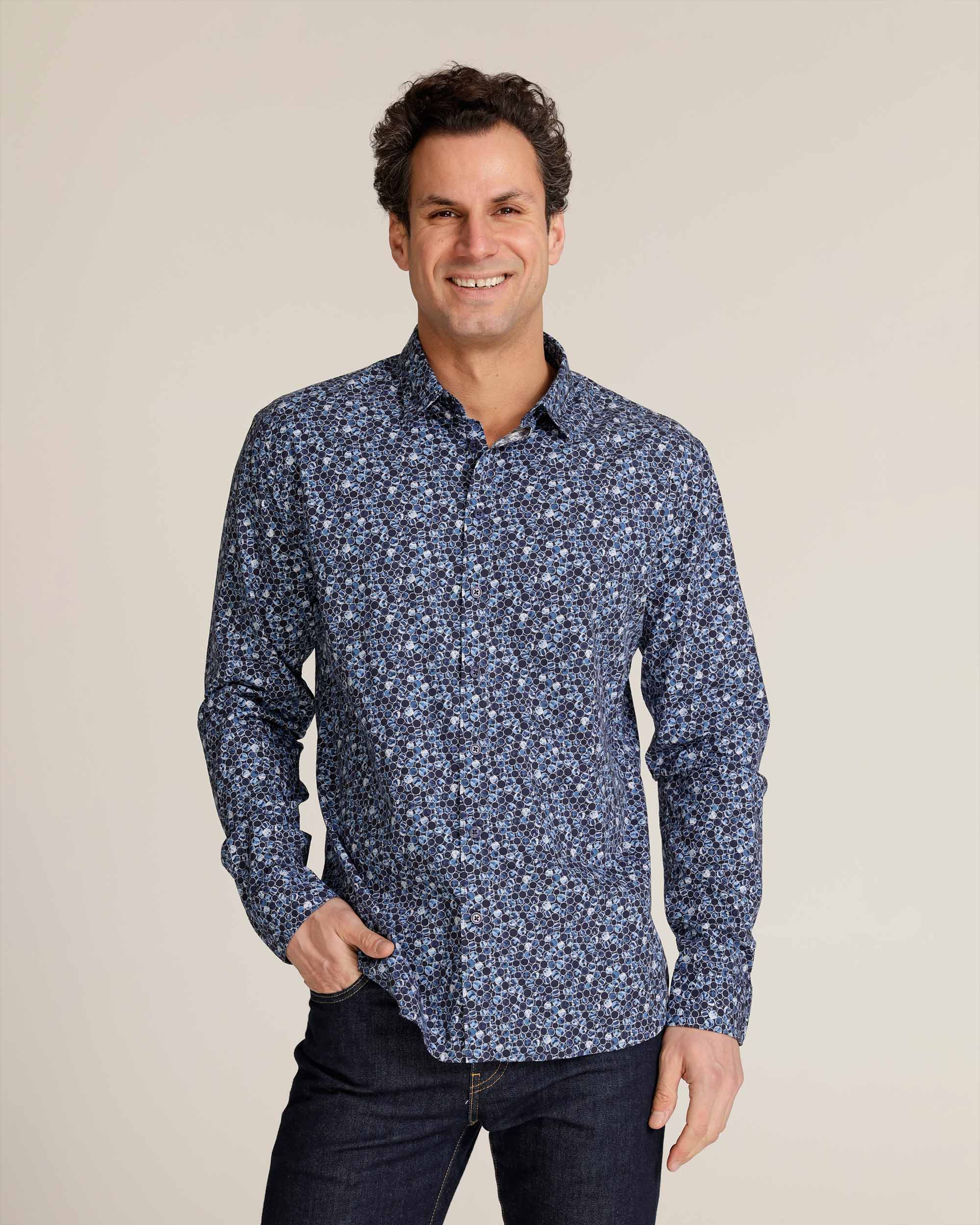 Fontainebleau | Blue Circles Men's Elevated Printed Shirt