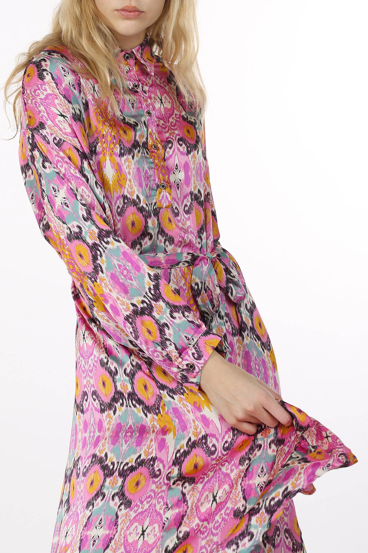Multicolor Print Collared High Low Dress LC3243