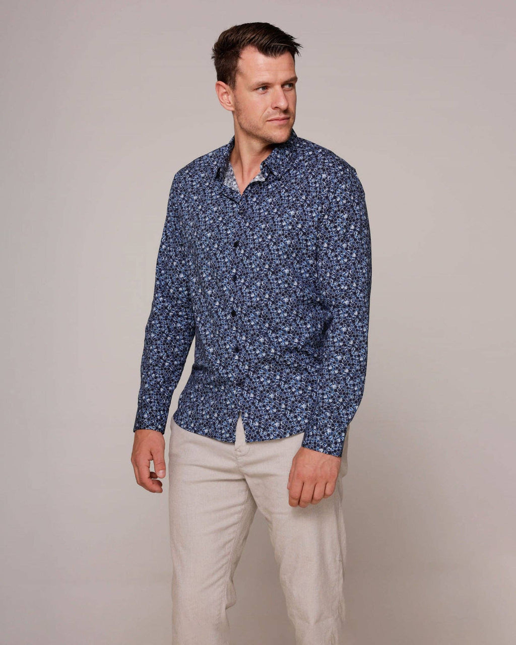 Fontainebleau | Blue Circles Men's Elevated Printed Shirt