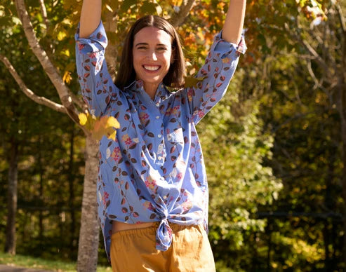Good Boyfriend Shirt - Birdie on a Vine Cornflower Blue
