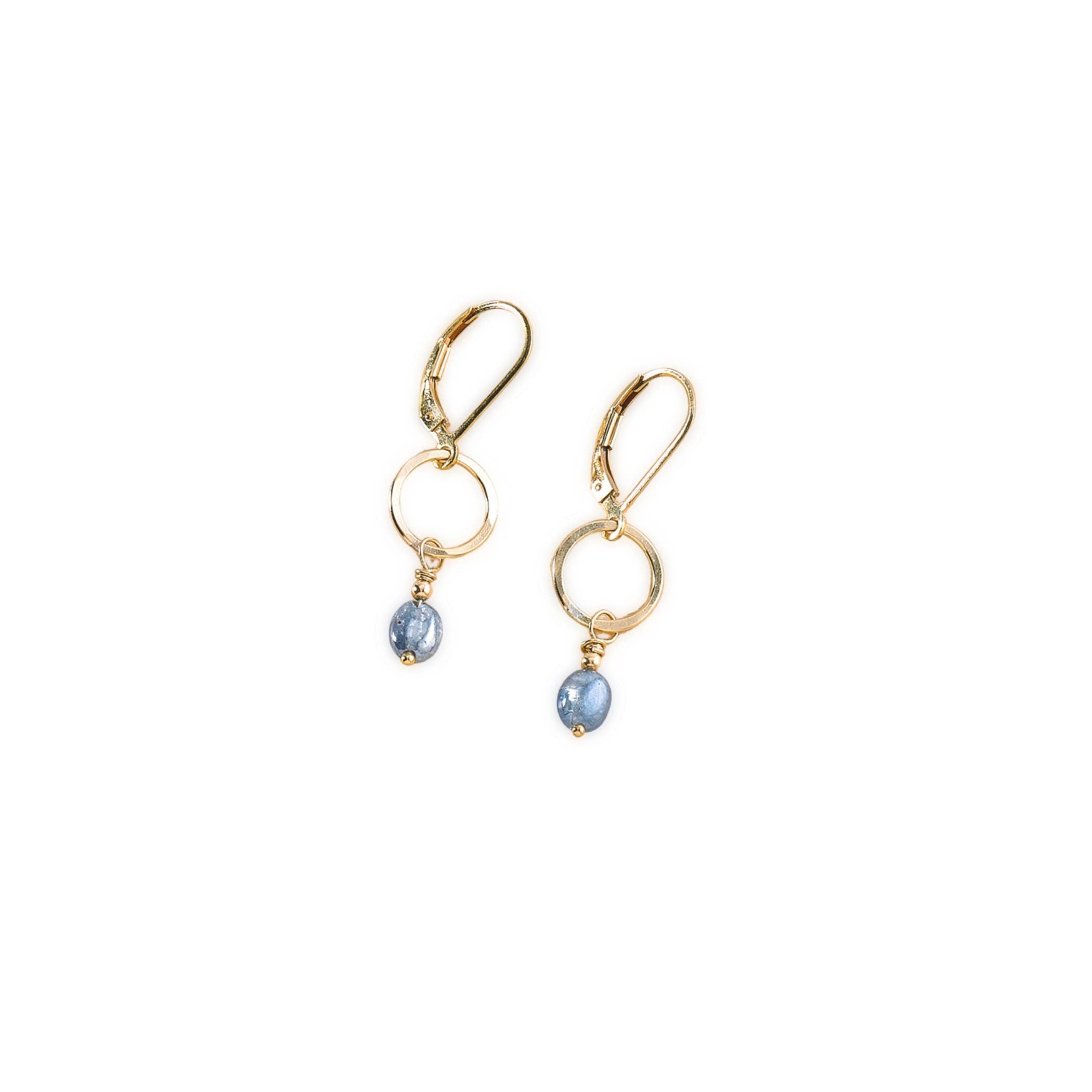 Bloom Tiny Earrings - Blue Kyanite on Gold Oval