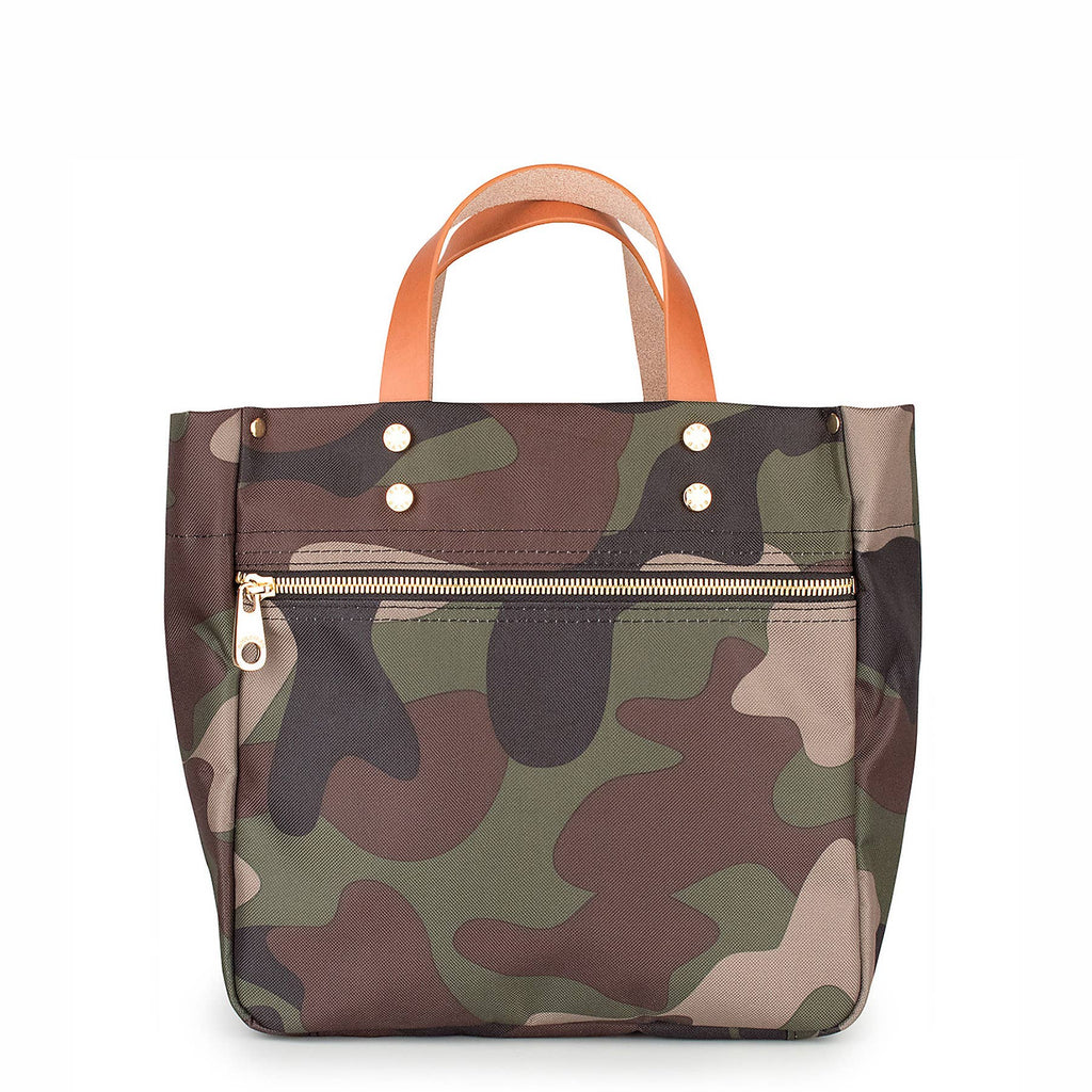 "Joey" Camo Nylon Tote with Leather Accents