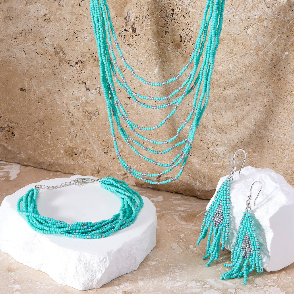 Silpada 'Tranquil Cascade' Sterling Silver Teal Seed Bead Bracelet, 8.25"