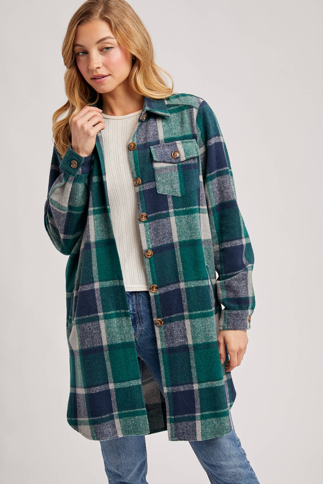 FLANNEL PLAID LONGLINE SHACKET