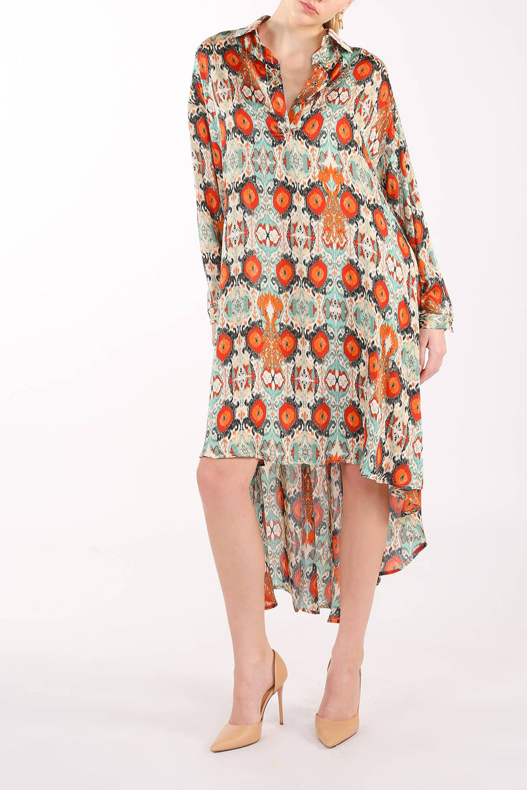 Multicolor Print Collared High Low Dress LC3243