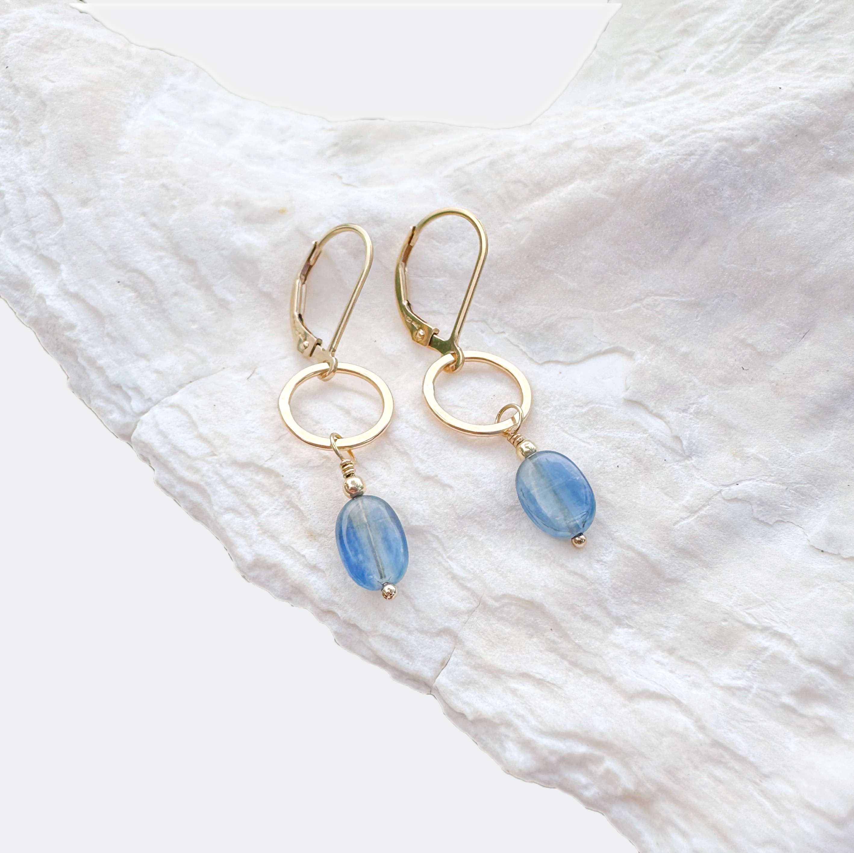 Bloom Tiny Earrings - Blue Kyanite on Gold Oval