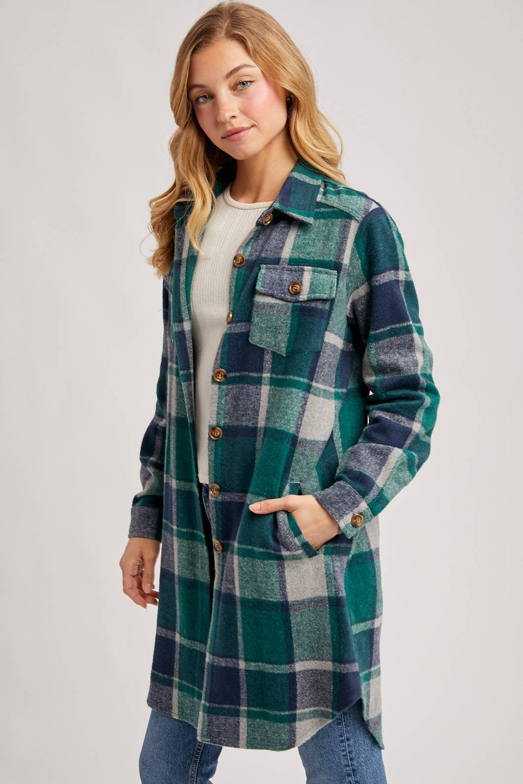 FLANNEL PLAID LONGLINE SHACKET