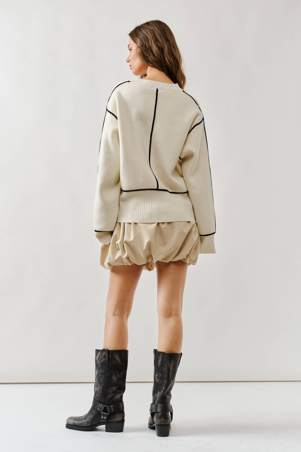 AJT5102 OVERSIZED FIT CONTRAST STITCHING SWEATER