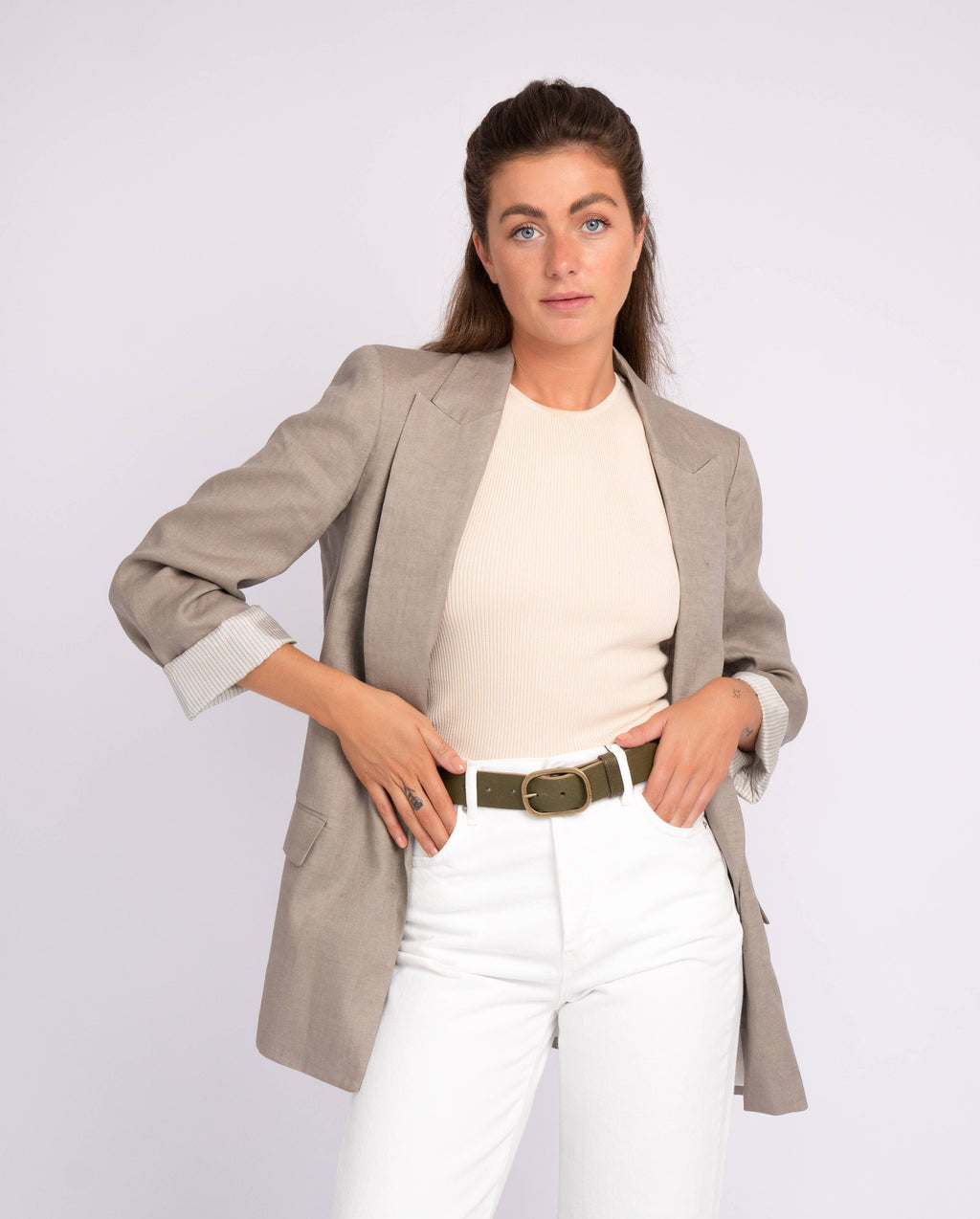 Marin | Gold Oval Buckle Design Statement Leather Belt Women