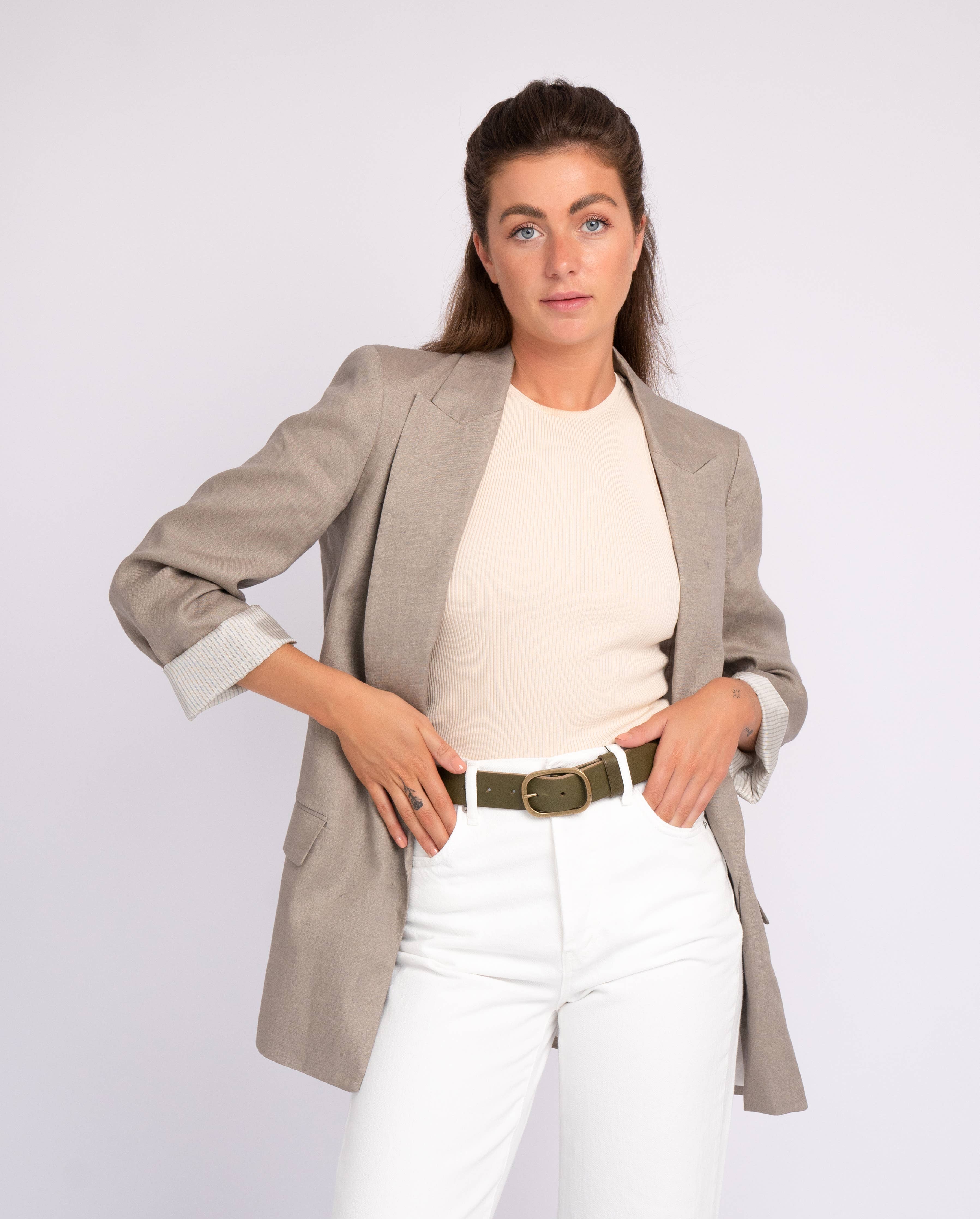 Marin | Gold Oval Buckle Design Statement Leather Belt Women