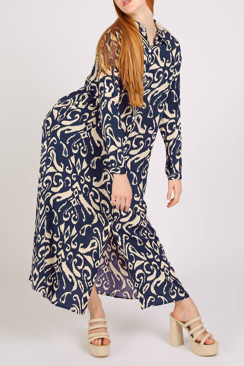 Abstract Contrast Printed Maxi Shirt Dress PM3077