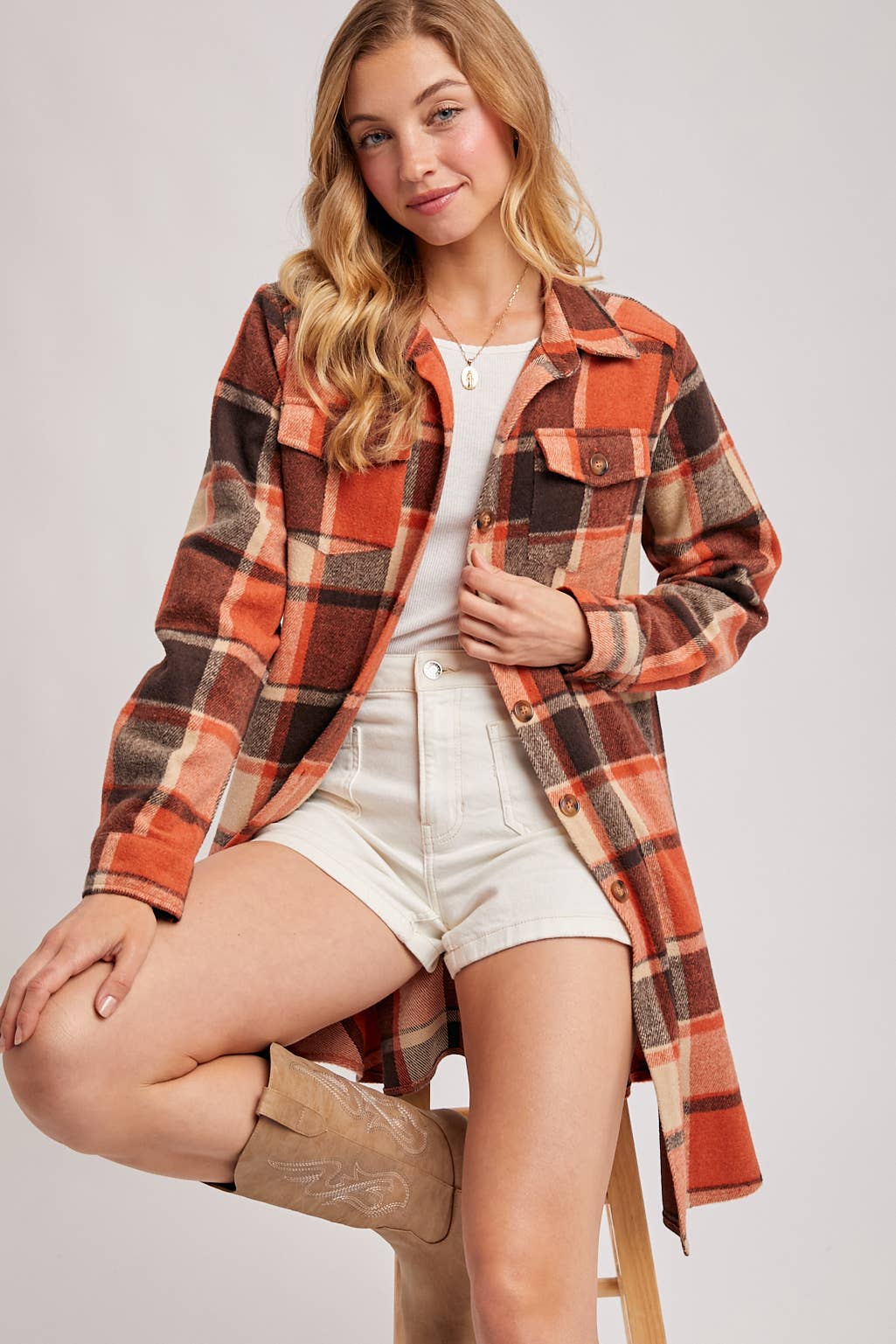 FLANNEL PLAID LONGLINE SHACKET