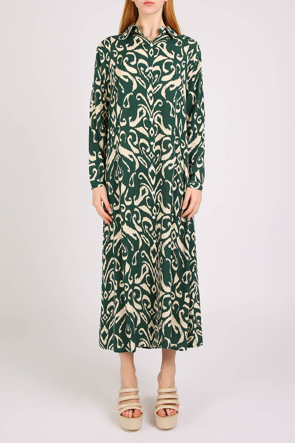 Abstract Contrast Printed Maxi Shirt Dress PM3077