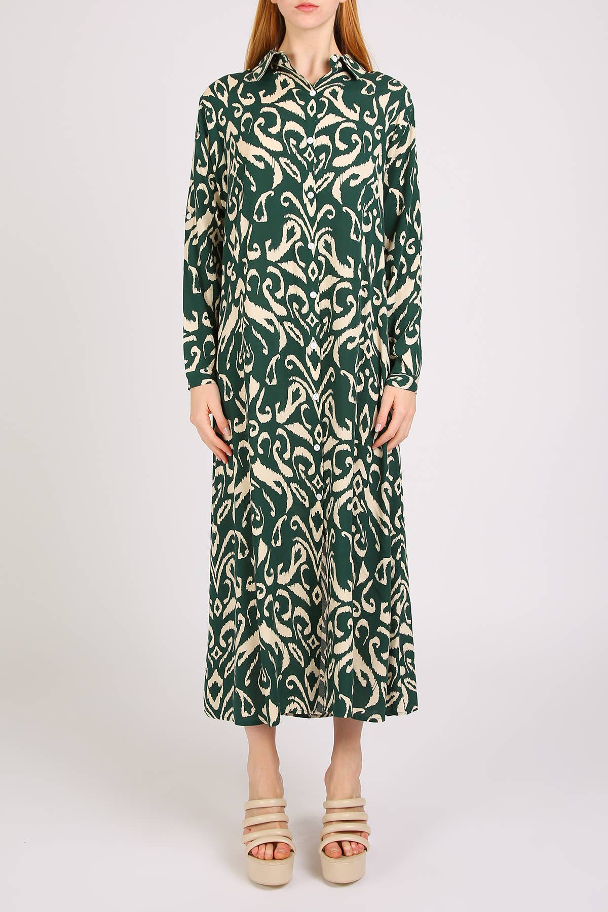 Abstract Contrast Printed Maxi Shirt Dress PM3077