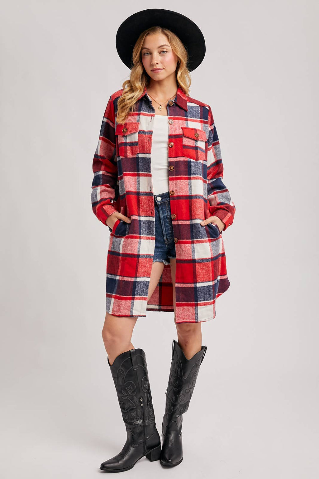 FLANNEL PLAID LONGLINE SHACKET
