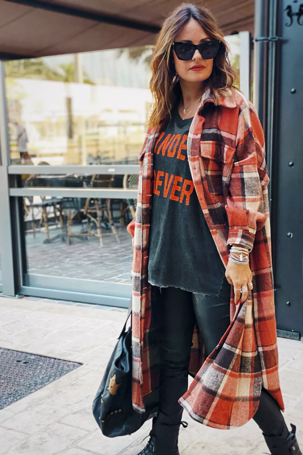 XC1360 Plaid Flannel Shacket Jacket Maxi Length Women