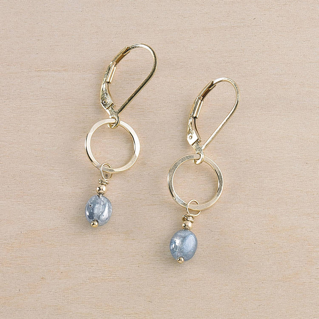 Bloom Tiny Earrings - Blue Kyanite on Gold Oval