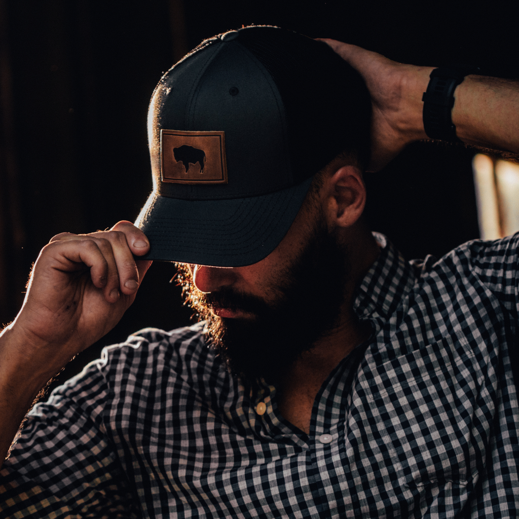 Buffalo Hat - Leather Patch Trucker Cap