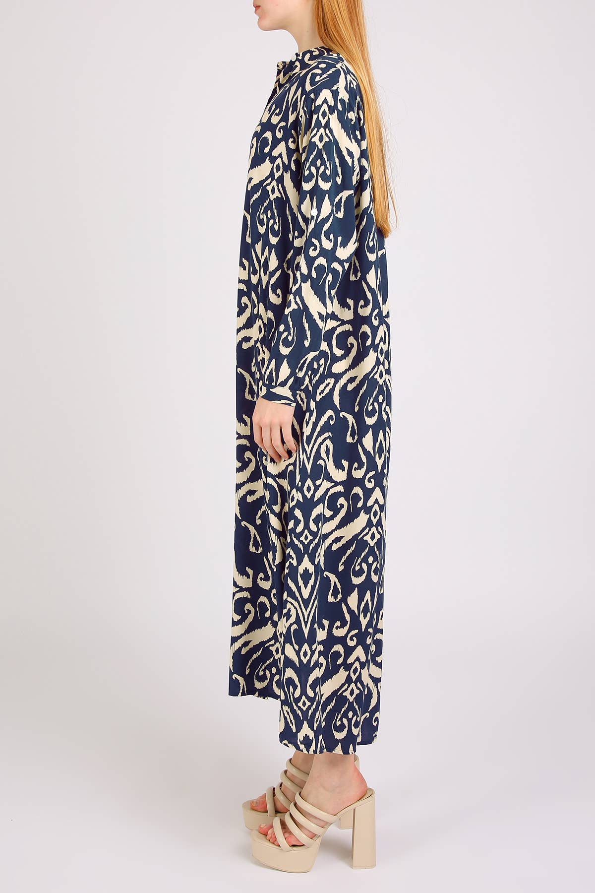 Abstract Contrast Printed Maxi Shirt Dress PM3077